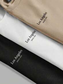 KIT 3 Peças de Camiseta Camisa Masculina Los Angeles since 1850  Feminina Blusa Premium 100% Algodão Lançamento - Bege - Visão 1