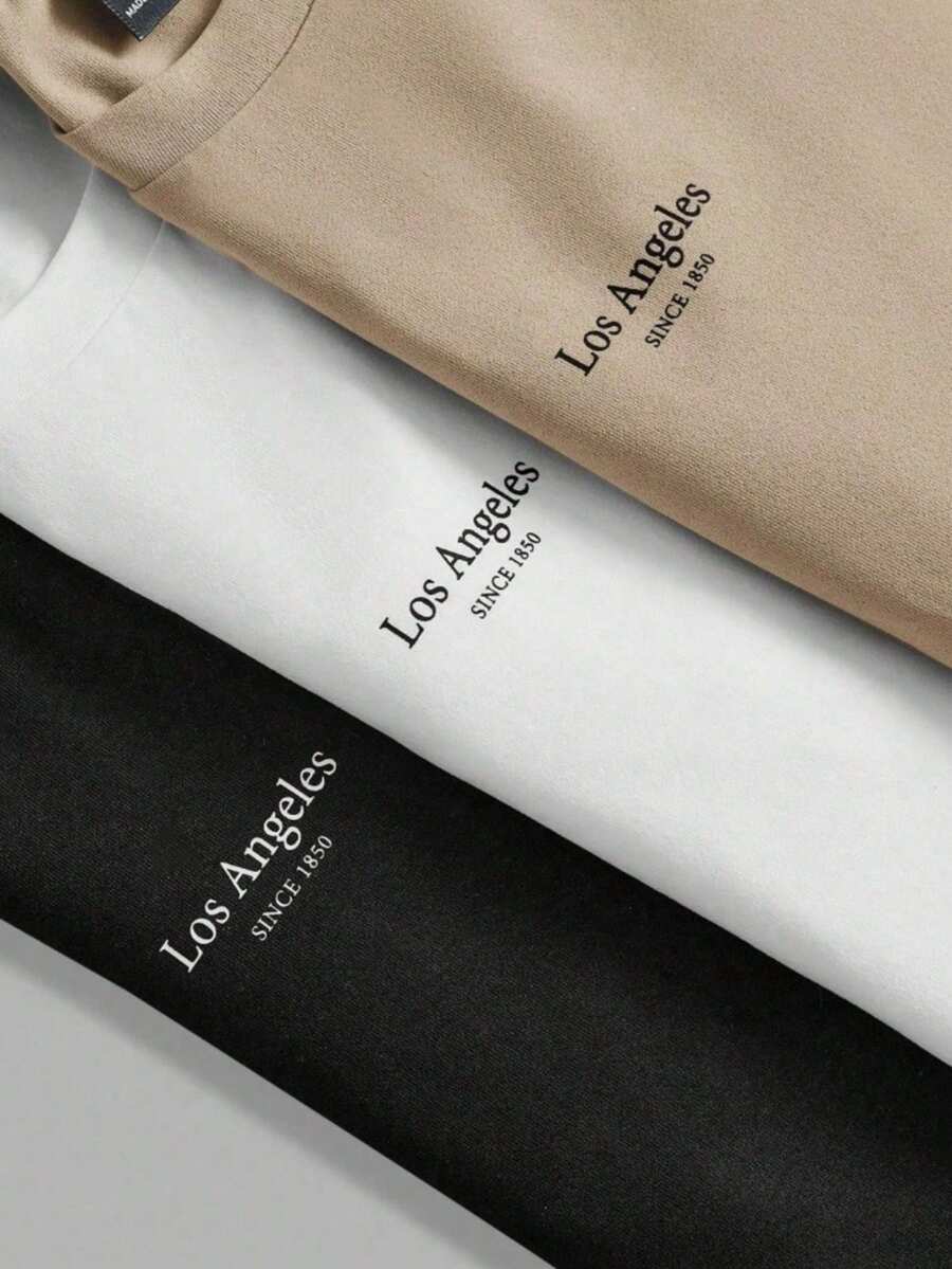 KIT 3 Peças de Camiseta Camisa Masculina Los Angeles since 1850  Feminina Blusa Premium 100% Algodão Lançamento - Bege - Visão 1