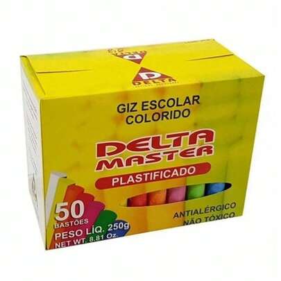 Giz Escolar Plastificado Branco Delta - Com 50 Unidades