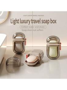 1 件便携式密封肥皂盒，带排水设计，采用 PET 材料制成，适合旅行和户外休闲 - 迷你储物肥皂盒，适用于露营、徒步旅行、户外个人护理 - 灰色 - 查看 3