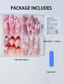 Transform Your Nails With, 96pcs Almond Nail, French Bow Pearls Design Press-On Nails LongPerfect Fit False Nail Set, Contains 1 Nail File 1 Jellyglue, For Women & Girl