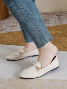 Mengshangli 宽版软底平底一脚蹬女鞋，时尚休闲鞋 - 米色 - 查看 6