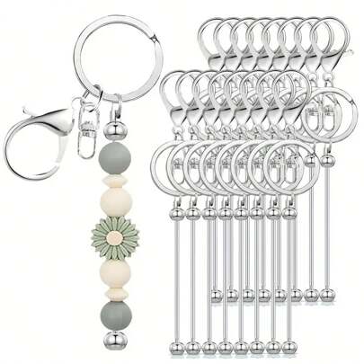 4/9/16pcs Beading Keychain Findings, Zinc Alloy Blank Beading Keychain DIY Accessory Kit For Pendant Bead Keychain Making, Jewelry Making, Gift