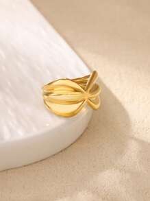 1 pieza Anillo de acero inoxidable con diseño de lazo para mujer, anillo dorado con lazo para uso diario, regalo de joyería
