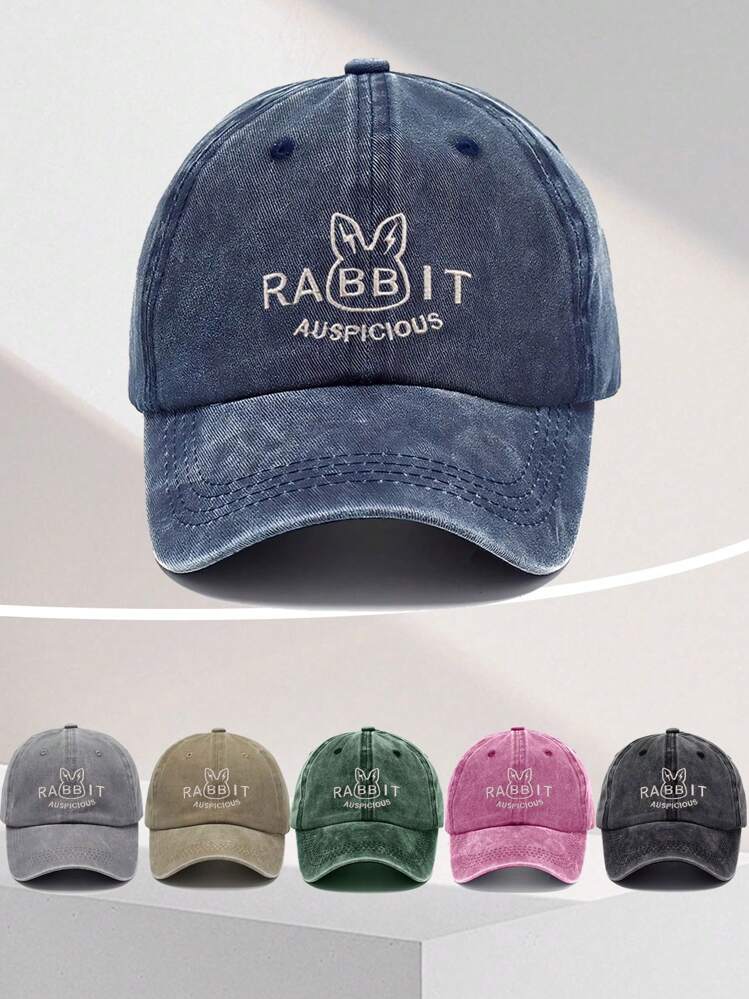 1 szt. haftowana czapka baseballowa Bunny Letter Washed Denim Casual Vintage Style Unisex, odpowiednia do codziennego noszenia, podróży, na wszystkie pory roku - Wielokolorowe - Zobacz 9