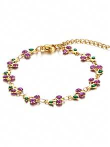 1pc Stainless Steel 18K Plated Cherry Oil Drip Bracelet, Multi-Color, Fashionable Ins Style Suitable For Party, Dating, Office Ladies - Cherry Bracelet - View 8