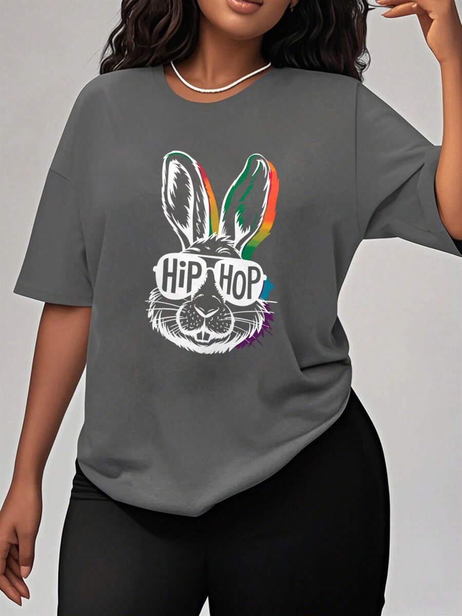 Oversized Style For Women, Colorfull Rainbowl Easter Bunny Hip Hop Sunglasses T-Shirt, Funny Popular Gift Shirt, Celebrating Easter Tee, Oversize Type Shirt For Women, Perfect For Holiday Parties Or Gift Giving, Soft And Comfortable