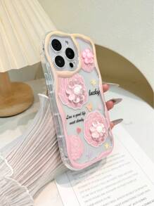 2 stuks DIY crème patroon golvende rand vernis schilderij extra bedrukte cartoon 3D bloem strik beschermhoes, compatibel met iPhone, Galaxy, Redmi