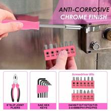 Tool Set 24pc Pink Household DIY Tool Kit For Women. Small Mini Tool Box Set Of Starter Basic Ladies Tools - Pink - View 5