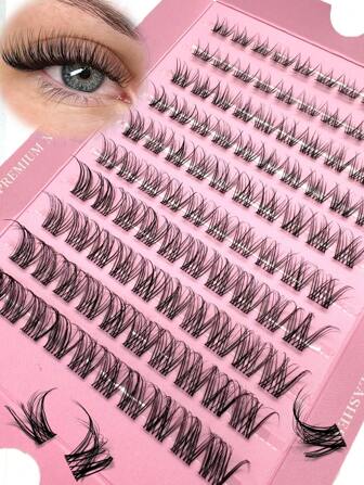 10 Strips Clear Stem False Eyelash Set, Mixed Length Cartoon Eyelash Cluster C Curl, Wide Span DIY Eyelash Extension, Wet Look Sharp Anime Eyelash Individual Lashes With 0.05mm Ultra-Thin Invisible Lash Band Lash Clusters,Eye Lash Clusters,Individual Eyelashes,Lashes,Fake Lashes
