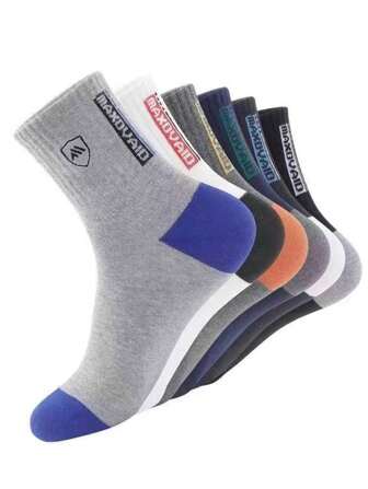 5 双随机男士盾形字母图案休闲运动袜，适合日常生活，秋季