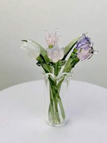 Florero de vidrio para decoración, pequeño florero con lirio de cala y tulipanes artificiales, regalo de ramos de flores de vidrio hechas a mano (con ligera variación de color y tamaño), adecuado para el Día de San Valentín, el Día del Padre, el Día de la Madre, el Día del Maestro, Pascua, Día del Niño, Día de la Mujer