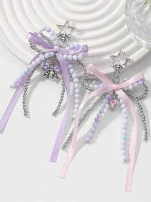 1pc Elegant Crystal Butterfly Wing Heart Keychain, Exquisite Sweet Gift For Family And Friends - Rice Bead Ribbon Keychain - View 1