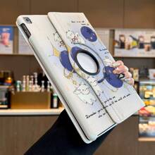 1 Piece, 360° Rotating Stand IPad Tablet Protective Case, Compatible With Pro 2024 /5th /6th/Pro 1st 2nd/7th /Air 6 2024 Air 4th 5th Gen/9th /10th Gen/4th 8th Generation LOGO Hole Shockproof Hard Shell, Imitation Leather, Blueberry Lamb Pattern, With Support Groove, Horizontal And Vertical Support, Automatic Sleep/Wake Cover, Office, Gift