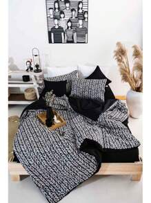 CAQQA 2/3 件套棉质编织羽绒被套 | 羽绒被套和枕套，现代卧室床上用品 - 黑色 - 查看 7