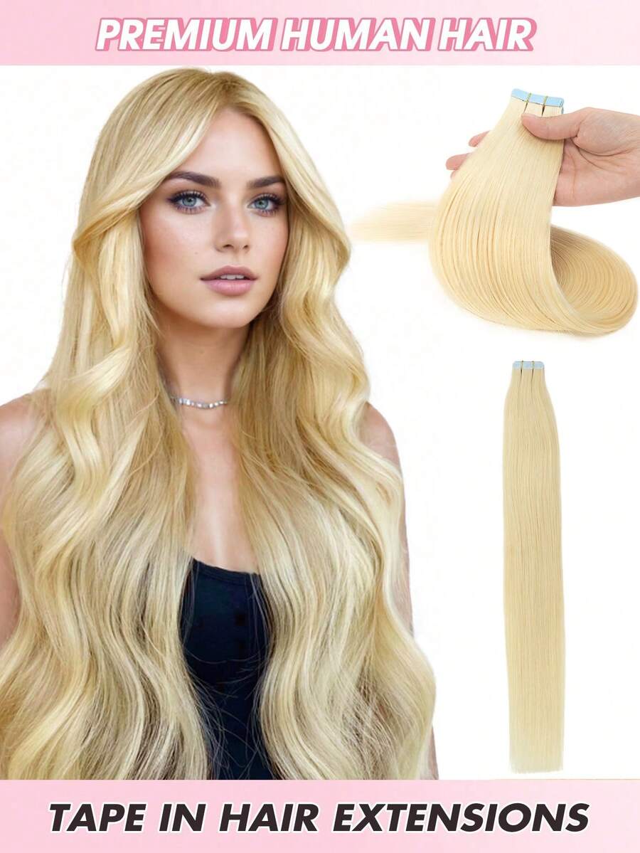 20 件装胶带接发 真人发色 613 自然黑 14-22 英寸 100% 真人发质 隐形胶带接发