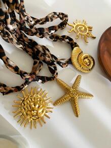 1 件时尚高端豹纹系列女士不锈钢吊坠项链，海星，贝壳，海胆，火焰形状吊坠设计，极简主义夸张金属风格项链 - 金色 - 查看 8