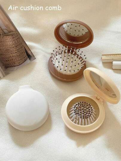 1 件/2 件/3 件马卡龙色气垫折叠镜面发刷，旅行装紧凑型圆形折叠口袋发刷，迷你发梳，美发工具，女士和女孩的旅行配件，适用于户外、办公室、返校、美发工具