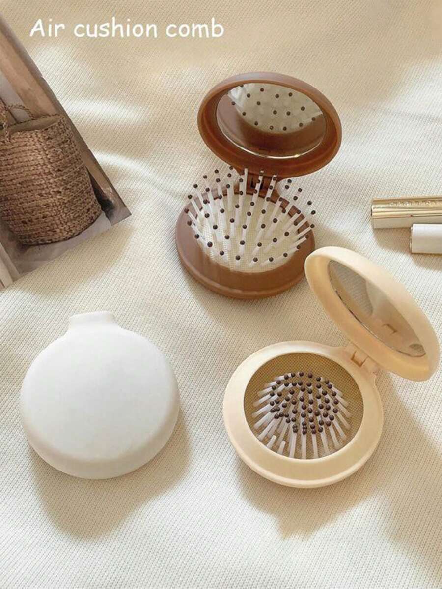 1 件/2 件/3 件马卡龙色气垫折叠镜面发刷，旅行装紧凑型圆形折叠口袋发刷，迷你发梳，美发工具，女士和女孩的旅行配件，适用于户外、办公室、返校、美发工具