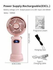AOYI 1 1200 毫安时锂电池可充电便携式无刷电机手持式五档调节带香薰迷你风扇带 USB 充电线和底座手机支架功能 + 挂绳