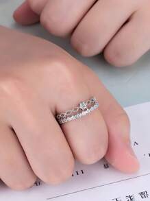 Fresh And Sweet Wisp Double-Layer Lace Diamond Ring Sterling Silver Opening Ring - Double Lace Ring - View 5