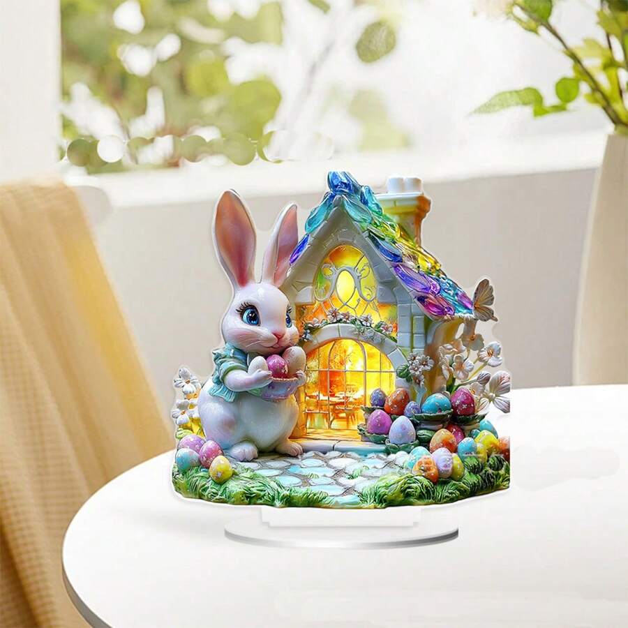 Happy Easter Colorful Rabbit 2D Acrylic Desktop Decor, Waterproof & Wear-Resistant