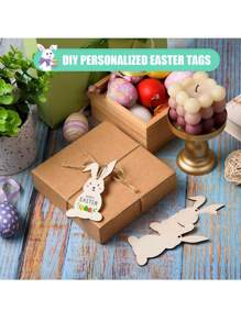 8 sztuk wielkanocnego zająca i jajka drewniane wiszące dekoracje zestaw - DIY samoprzylepny zestaw rzemieślniczy z nicią, puste wióry drewniane, nadaje się do dekoracji domu i imprezy świątecznej, dekoracja imprezy wielkanocnej, wypełnienie jajek wielkanocnych