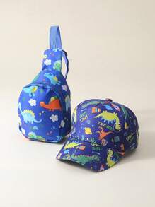 2pcs/Set Unisex Kids Dinosaur Printed Baseball Cap And Crossbody Bag, Suitable For Outdoor, Casual, Travel In Spring, Summer And Autumn, Sun Visor & UV Ion - 2PC - View 14