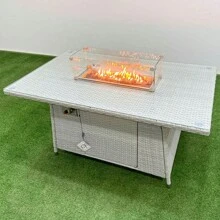 Fimous 9 Seater Outdoor Reclining Chair Love Sofa Set Rattan Garden Furniture Set With Firepit Dining Table 3 Stools Side Table Light Grey - Light Grey - View 2