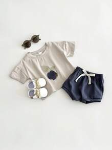 2 Stücke/Set Baby Jungen Lässig Blaubeere Muster Patchwork Kurzarm T-Shirt und Dreieck Shorts, Sommer