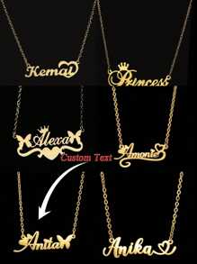 1pc Customized Name Necklace Stainless Steel Personalized Crown Heart Butterfly Name Necklace In Golden Various Styles Nameplate Pendant Necklace Women's Jewelry Birthday Gift Valentine's Day Gift Christmas Gift For Girlfriend Family Wife - Multicolor - View 1