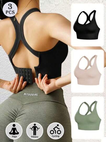 3-Pack Seamless Sports Bra With Shockproof And Push-Up Function, Perfect For Running, Yoga And Exercise, Beautify Your Back, Thin And Comfortable, Wire-Free Design, Lingerie