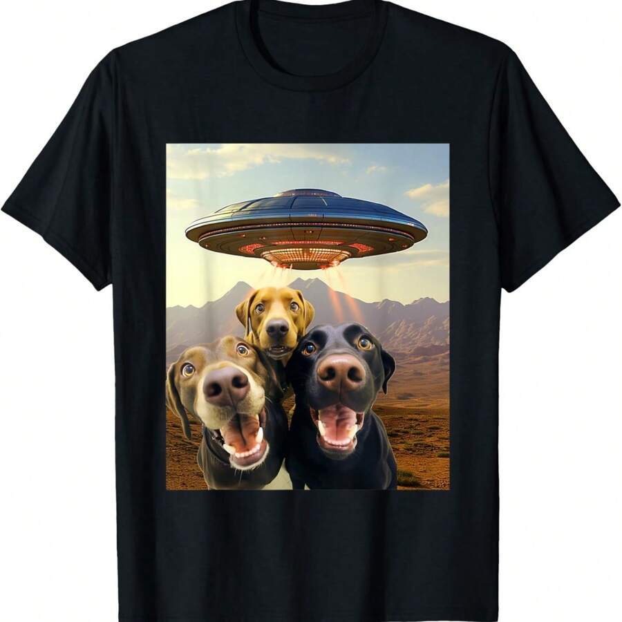 Dogs Taking Sie With UFO Funny Alien Puppy Dog Pet Lover T-Shirt