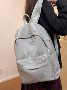 Cute Contrast Color Bow Pleated Personalized Soft Girl Student Backpack, Large Capacity For Outdoor Travel, Suitable For Laptop, Books, Clothes - Grey - View 3