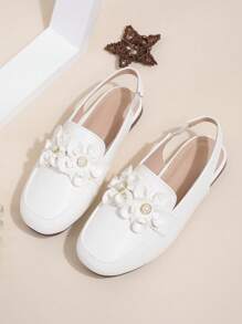 1 Pair Girls PU Soft Sole Non-Slip Closed Toe Flat Sandals, Suitable For Summer