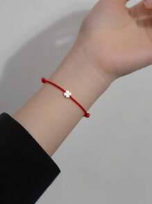 1pc Simple 925 Sterling Silver Clover Braided Red String Bracelet, Fresh & Chic, Luck, Holiday Gift, Suitable For Daily Wear - Silver - View 1