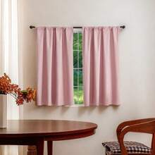 2pcs 100% Blackout Solid Color Curtains, Rod Pocket Hanging Style, Polyester Material With Lining, Darkens Indoor Spaces, Modern Minimalist Design, Suitable For Bedroom, Living Room, Balcony, Study, Garden, Etc. - Pink - View 9