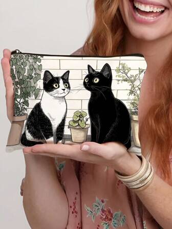 1 Pc Funny Cats Pattern Cosmetic Bag, Funny Cat Toiletry Bag, Portable Travel Storage Bag Women Bags, Summer Bag, Ramadan Bags, Makeup Bags, Purse, School Bags