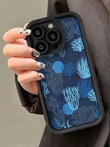 1 pieza Funda protectora de teléfono suave de TPU con patrón de rama de árbol azul, a prueba de golpes y caídas, compatible con 16, 15, 14, 13, 12, 11, XS, XR, X, 7, 8, Mini, Plus, Pro Max, SE y Galaxy S25 Ultra, S25, S25+