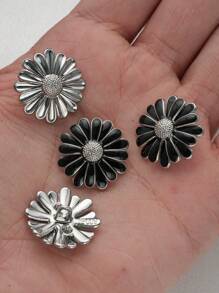 5pcs/Pack Fashion Double Layered Oil Drip Small Daisy Flower Metal Buttons, DIY Decoration For Coat, Sweater, Casual Suit, Jacket, Scarf, Shoes, Bag, Pendants