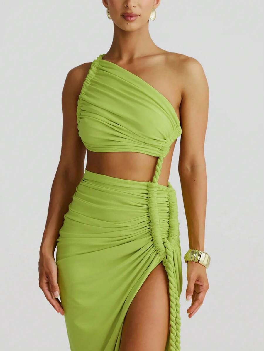 Đầm dài hở lưng xếp nếp xếp nếp hở lưng mùa hè cho nữ gợi cảm thanh lịch dự tiệc dạ hội - màu xanh lá - Xem 1