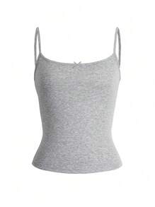 Atasan Camisole Pas Badan Gaya Y2K Sunshine Girl, Dekorasi Pita, Cocok Untuk Kembali ke Sekolah, Pakaian Kasual Sehari-hari, di Rumah, dan Pantai - Light Grey - View 3