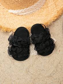 0-1 岁女童软橡胶底防滑凉鞋，透气幼儿步行鞋，春夏 - 黑色 - 查看 2