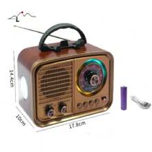 Radio retro vintage fm am usb sd bateria bluetooth Luminária Rgb ka-5583 - bordô - Visão 5
