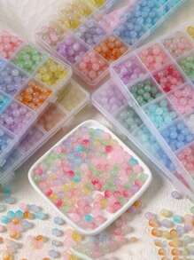 1 Box 8mm Random Color Crackle Crystal Glass Beads For Jewelry Making - Includes Glass Beads, Crystal Cord, Scissors, Spacers