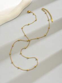 LIEBEIRIS 1pc 18k Gold Plated Minimalist Stainless Steel Beaded Anklet For Women, Suitable For Daily Wear And Beach Vacation (The Number Of Beads On The Chain Is Manual And Random) - Gold - View 2