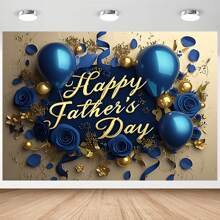 1pc Happy Father's Day Background Cloth, Polyester Luxurious Blue Rose & Balloon Design Banner, Suitable For Father's Day, Birthday Party Celebration Decoration, Multi-Size