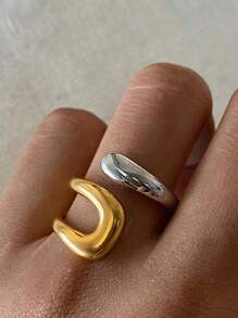 1 件 18K 镀金不锈钢可调节双色戒指，适合日常穿着、波西米亚风格、礼物、夏季海滩度假、情人节