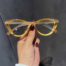 1 Pair Of Women's Cat Eye Rhinestone Clear Glasses Clear Glasses Accessories Glasses Accessories For Women Valentine's Day - Grey - View 8