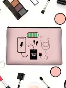 Data Cable, Charger Printed Tote Bag, Portable Tech Accessory Bag, Versatile Travel Makeup Bag With Zipper Closure, Casual Style, Hand Washable, Ideal Gift For Bridesmaids, Teachers, Graduation Ceremony, Wedding, Travel, Commuting, Back To School. - Multicolor - View 8